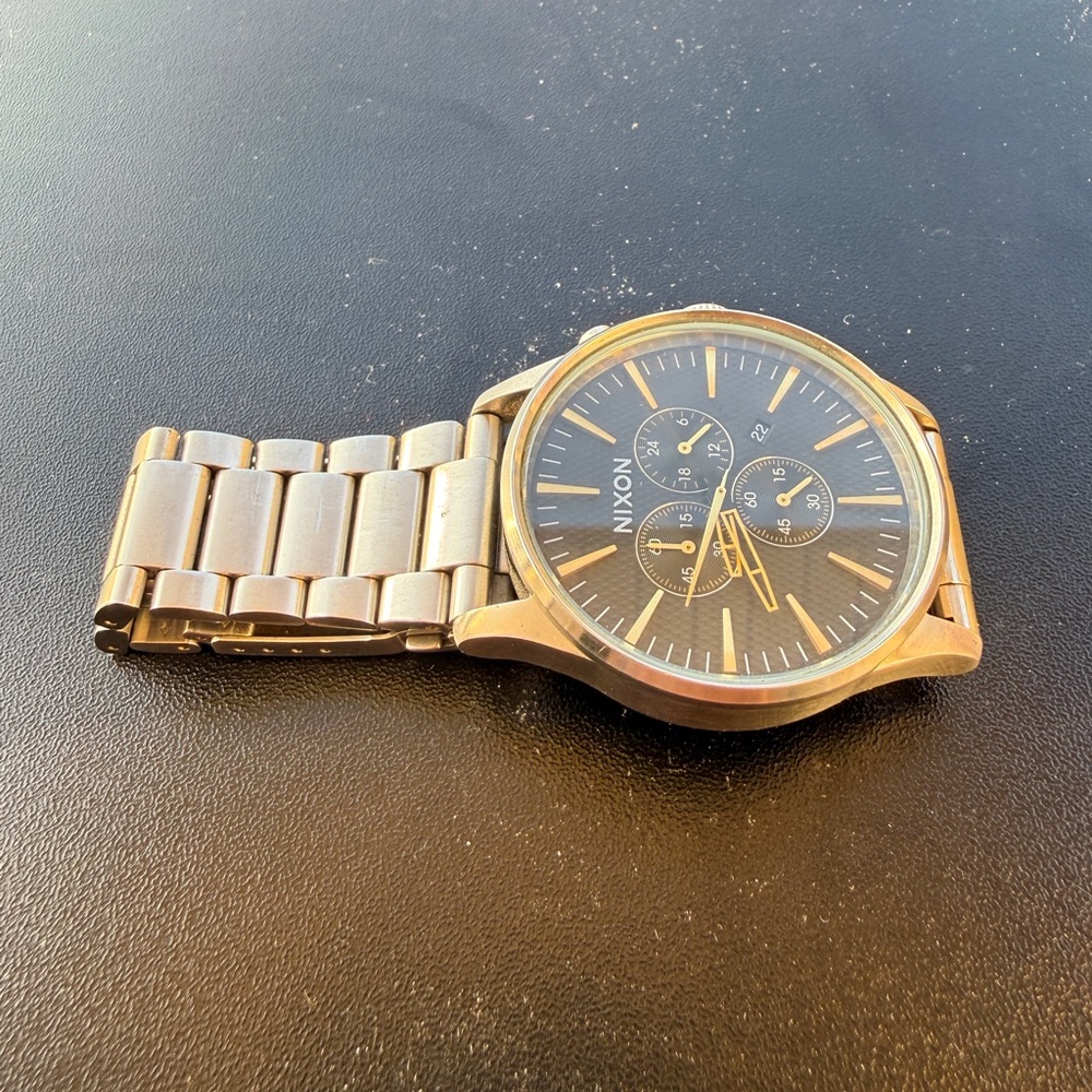 Nixon Men's Chronograph Watch - Black Dial with Gold Accents - Picture 2 of 7